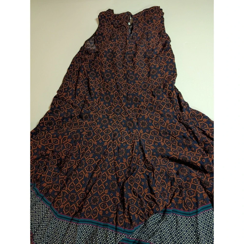 En Creme Women's Size S Boho Sleeveless Maxi‎ Dress Geometric Tile Print